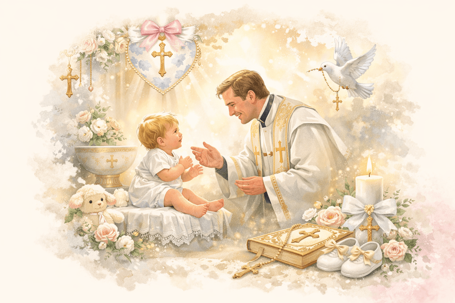 Baptism ceremony watercolor scene