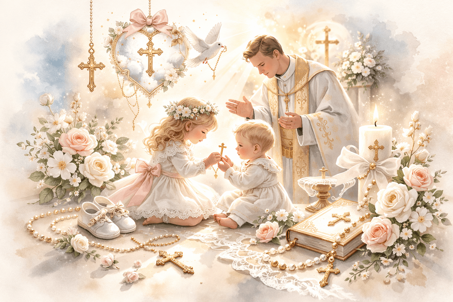 Children at christening ceremony watercolor