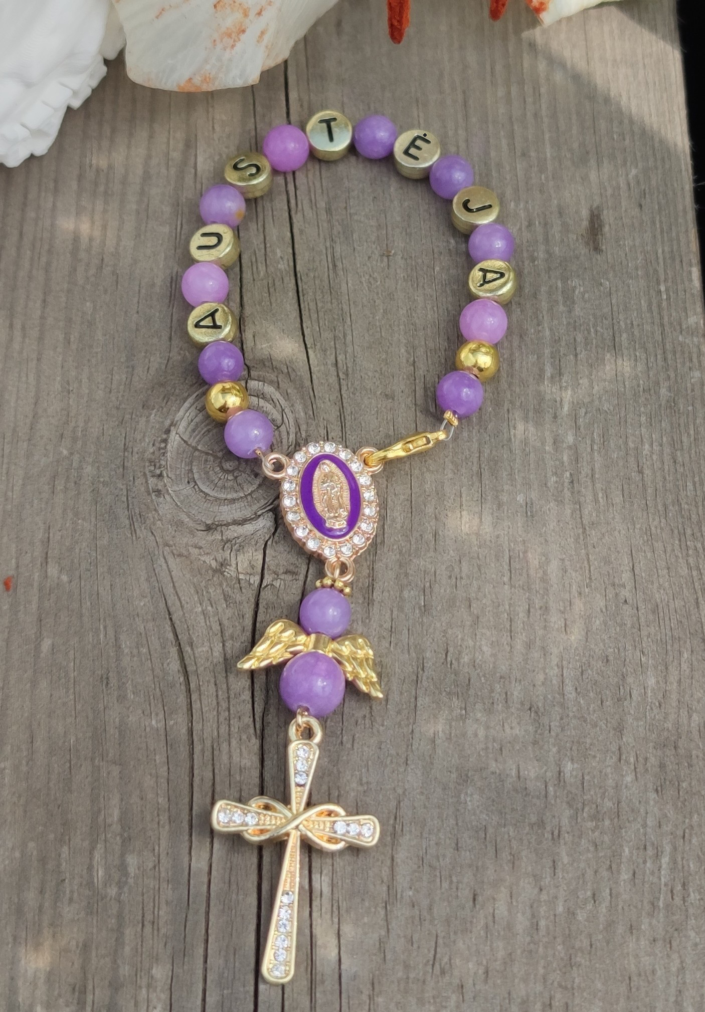 Violetinio žadeito rožančiukas