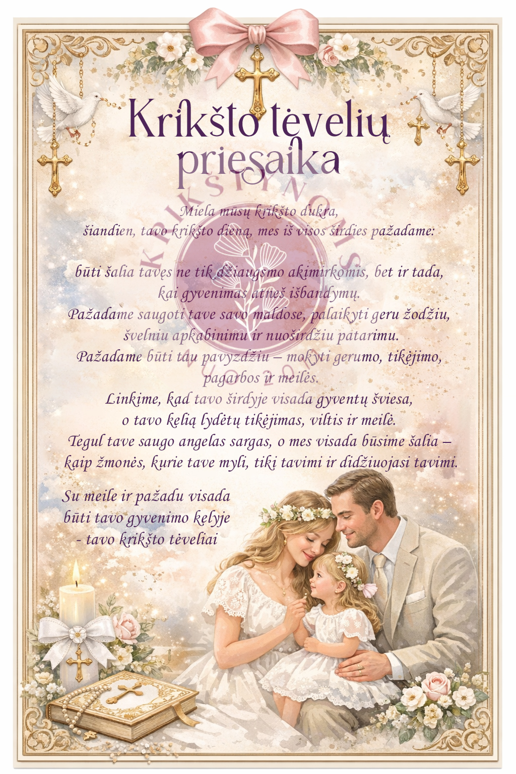 Krikšto tėvų priesaika krikšto dukrai