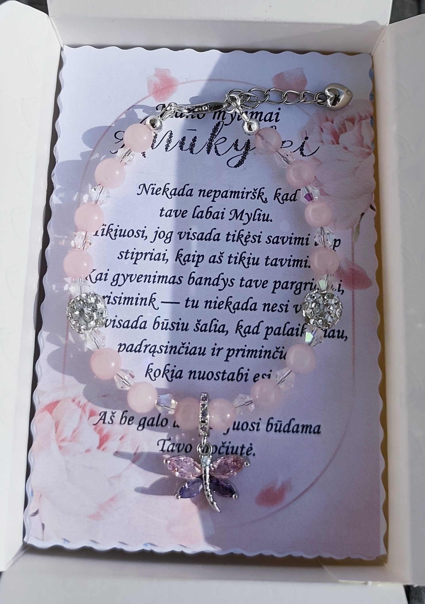 Anūkytei rožinio kvarco apyrankė